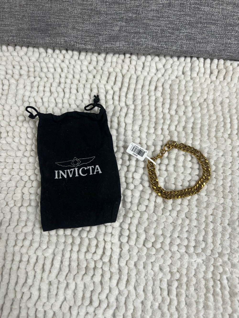 Invicta Gold Chain Link Bracelet with Branded Pouch